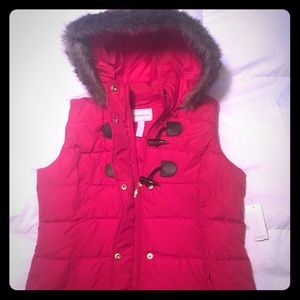 Charter Club Red Amore Puffer Vest With Fur Hood